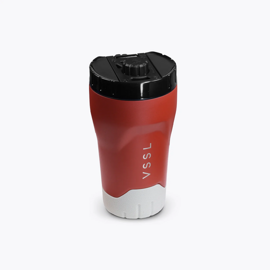 Red and black tumbler with &