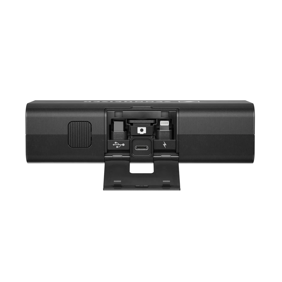 Black electronic device with ports on a white background