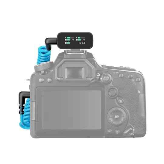 Camera with a microphone attached on a white background