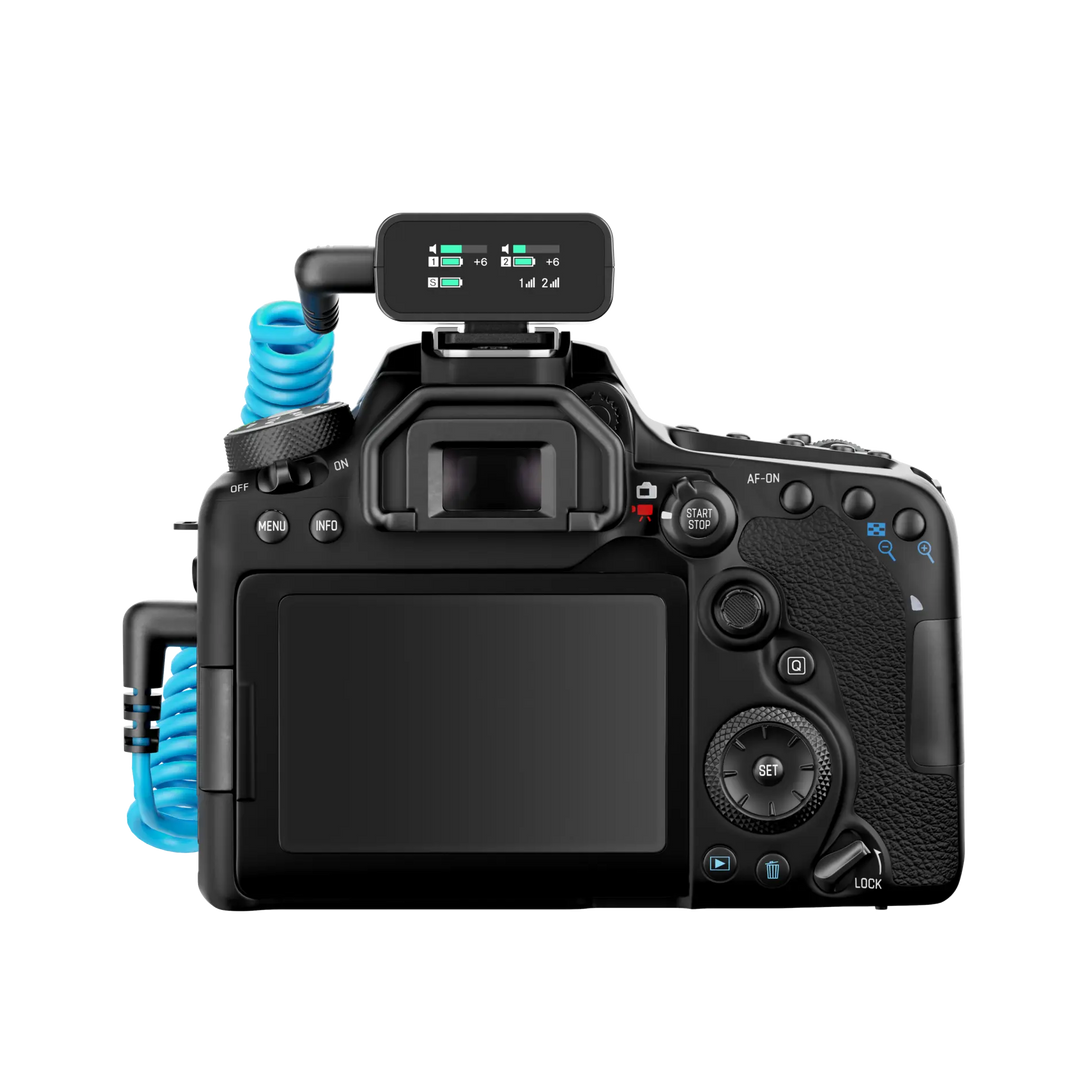Camera with a microphone attached on a white background