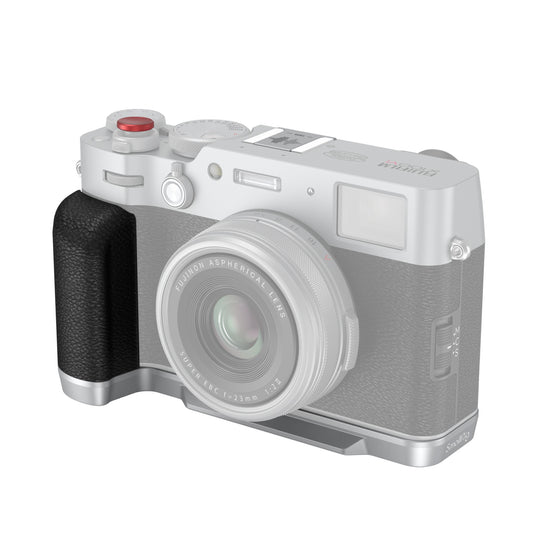 Silver color L-Shape Grip for FUJIFILM X100VI/X100V on a white background