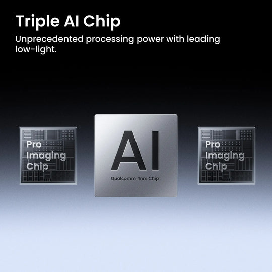 Three AI chips with text on a dark background
