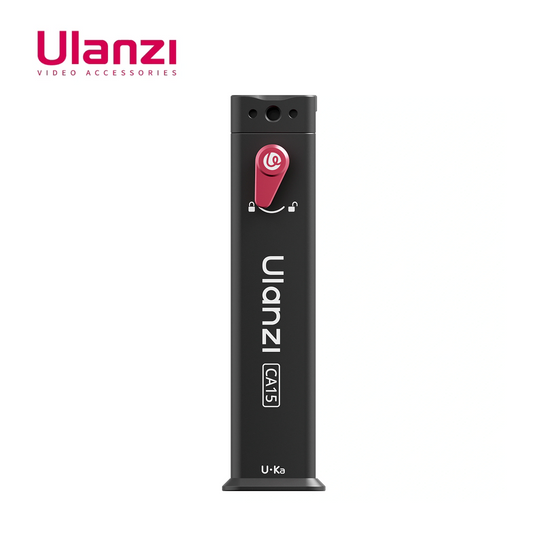 A black cylindrical Ulanzi CA15 U-Ka video accessory device with a red lock/unlock icon on the front, shown on a white background with the Ulanzi brand logo in the top left corner.