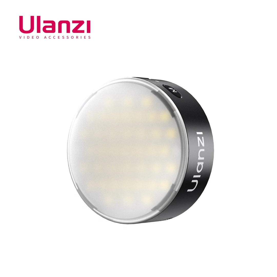 Ulanzi circular LED light modifier with a black outer ring, white brand name, and a frosted white front diffuser showing multiple warm yellow LEDs inside, on a white background with a red Ulanzi logo in the top left.