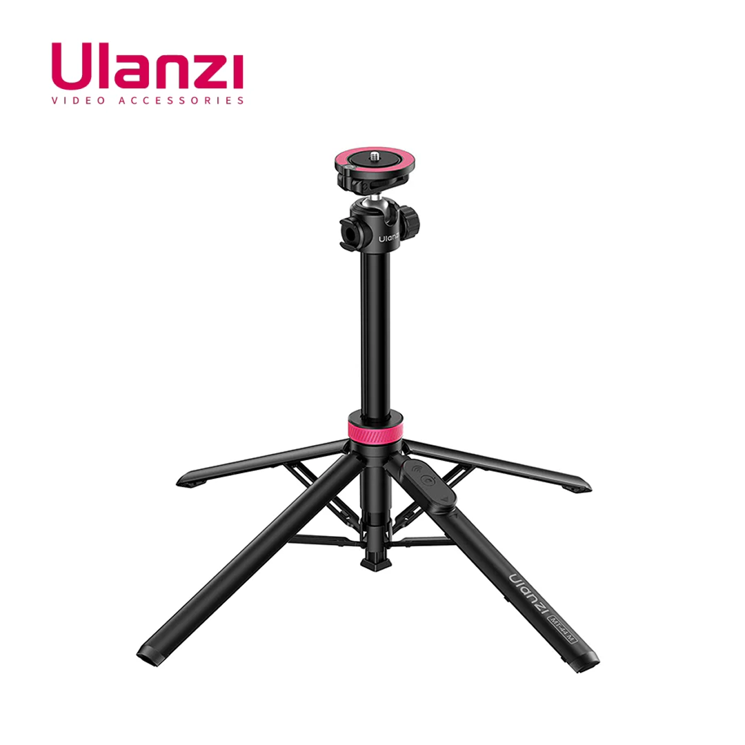 A black Ulanzi tripod stand with bright pink accents on the mount and center joint, shown on a plain white background with the Ulanzi brand logo in the top-left corner.