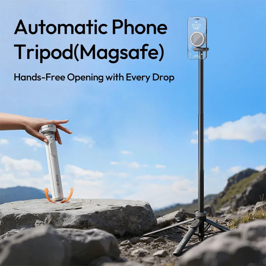 Automatic phone tripod with Magsafe feature on a mountain background