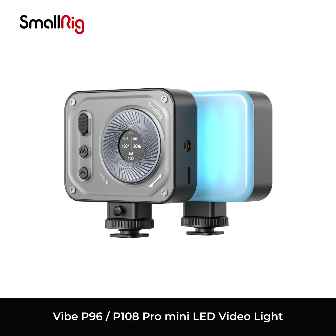 Vibe P96/P108 Pro mini LED video light with SmallRig branding on a white background