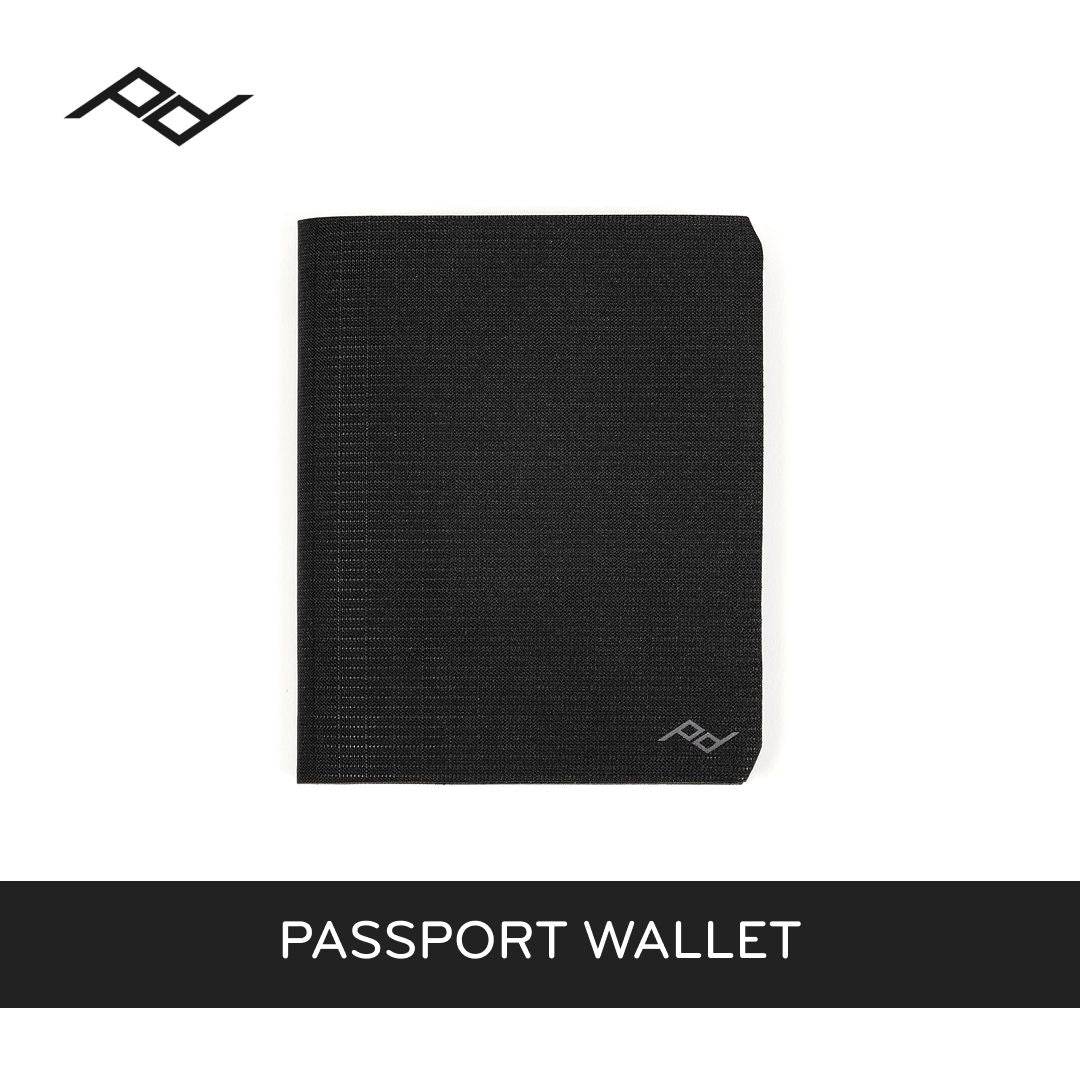 Peak Design Passport Wallet with peak design logo on a white background