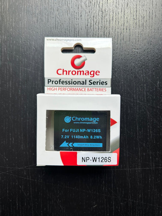 Chromage NP-W126S battery pack on a dark textured surface