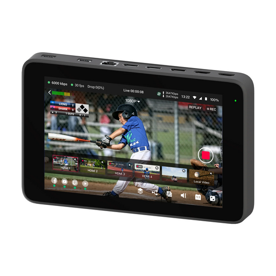 Portable device displaying a video of a baseball player in action on a screen.