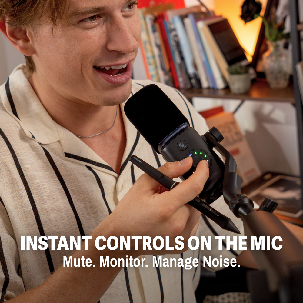 Instant on-mic gain, mute & noise reduction controls