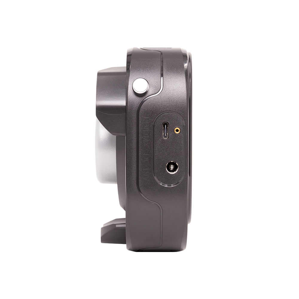 Side view of amaran Halo 100x LED COB Light on a white background