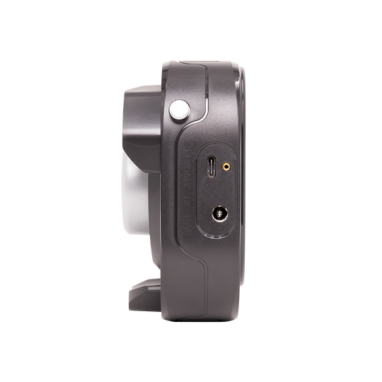Side view of amaran Halo 100x LED COB Light on a white background