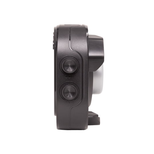 Side view of amaran Halo 100x LED COB Light with control knobs on a white background