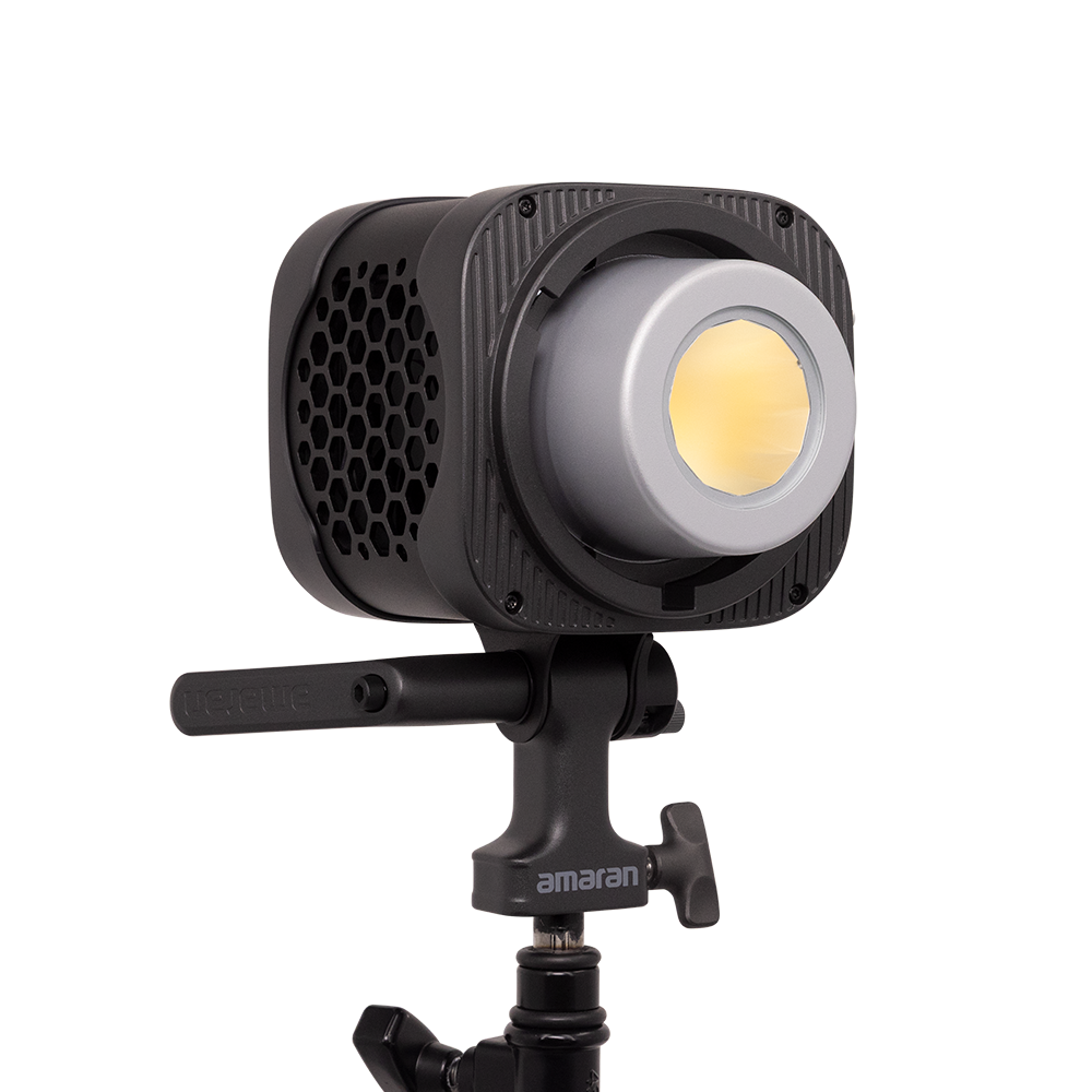 amaran Halo 200x LED COB Light with honeycomb grid and 'amaran' branding on a white background