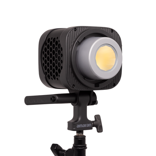 amaran Halo 200x LED COB Light with honeycomb grid and 'amaran' branding on a white background