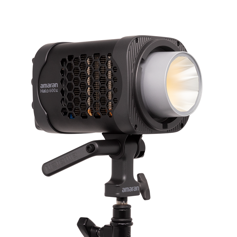 amaran Halo 600x studio light with stand on a white background