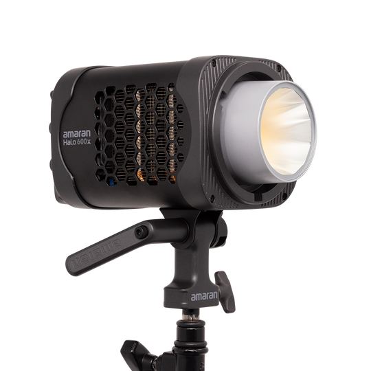 amaran Halo 600x studio light with stand on a white background