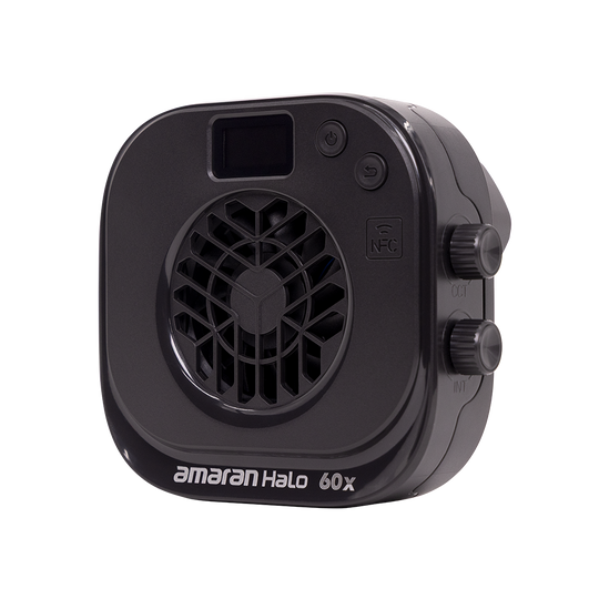 Black light modifier with 'amaran Halo 60x' branding on a white background