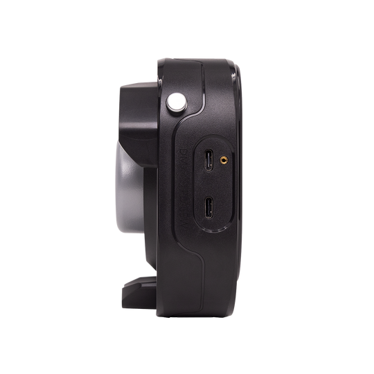 Side view of aamaran Halo 60x LED COB Light with ports on a white background