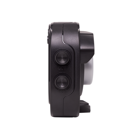 Side view of amaran Halo 60x LED COB Light with buttons on white background