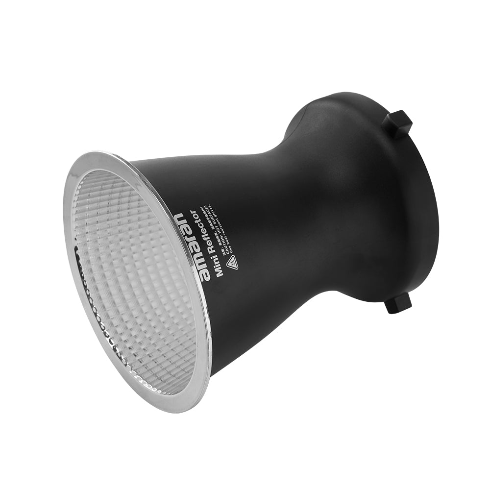 Black reflector with silver interior on a white background