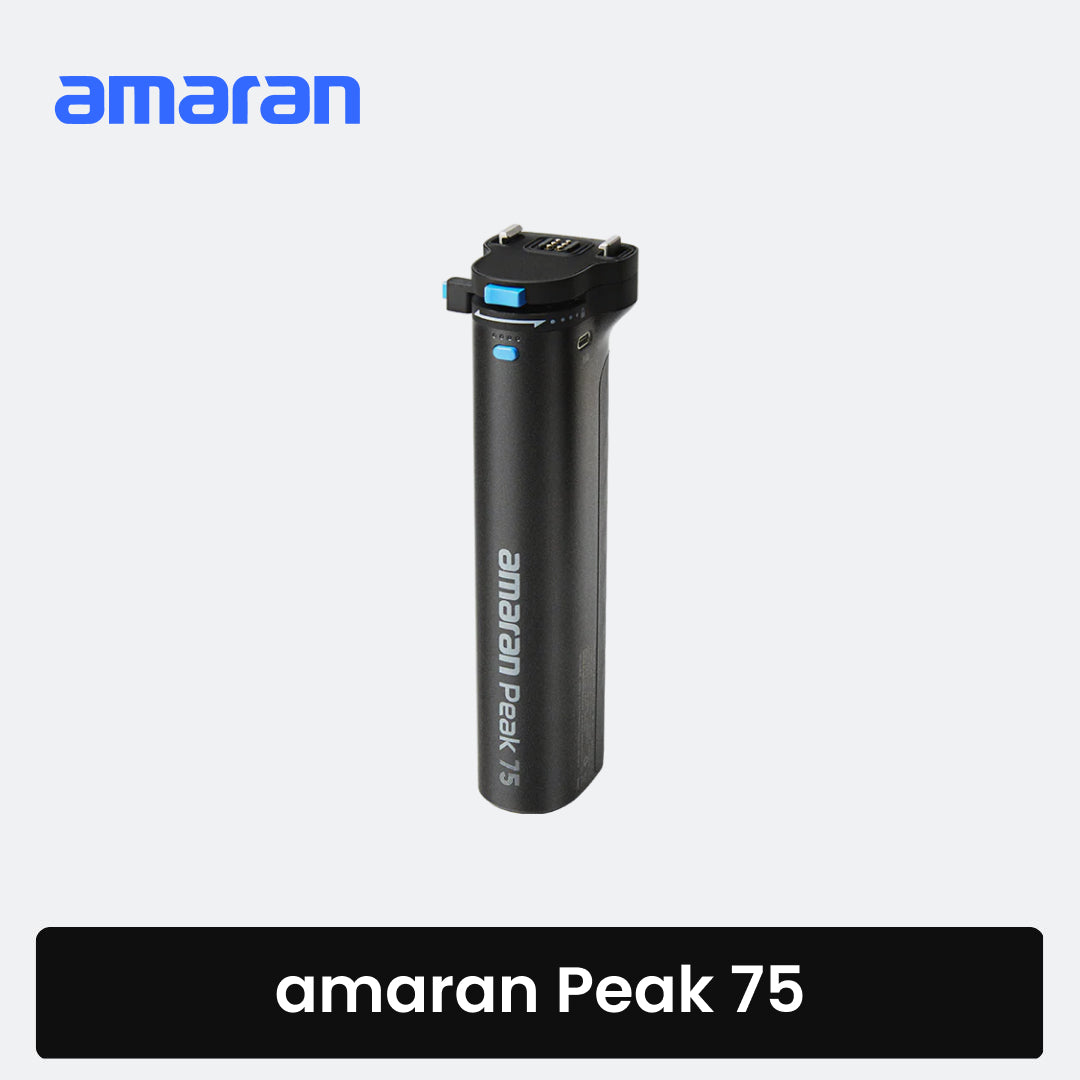 Black amaran peak 75 battery grip with 'amaran' branding on a white background