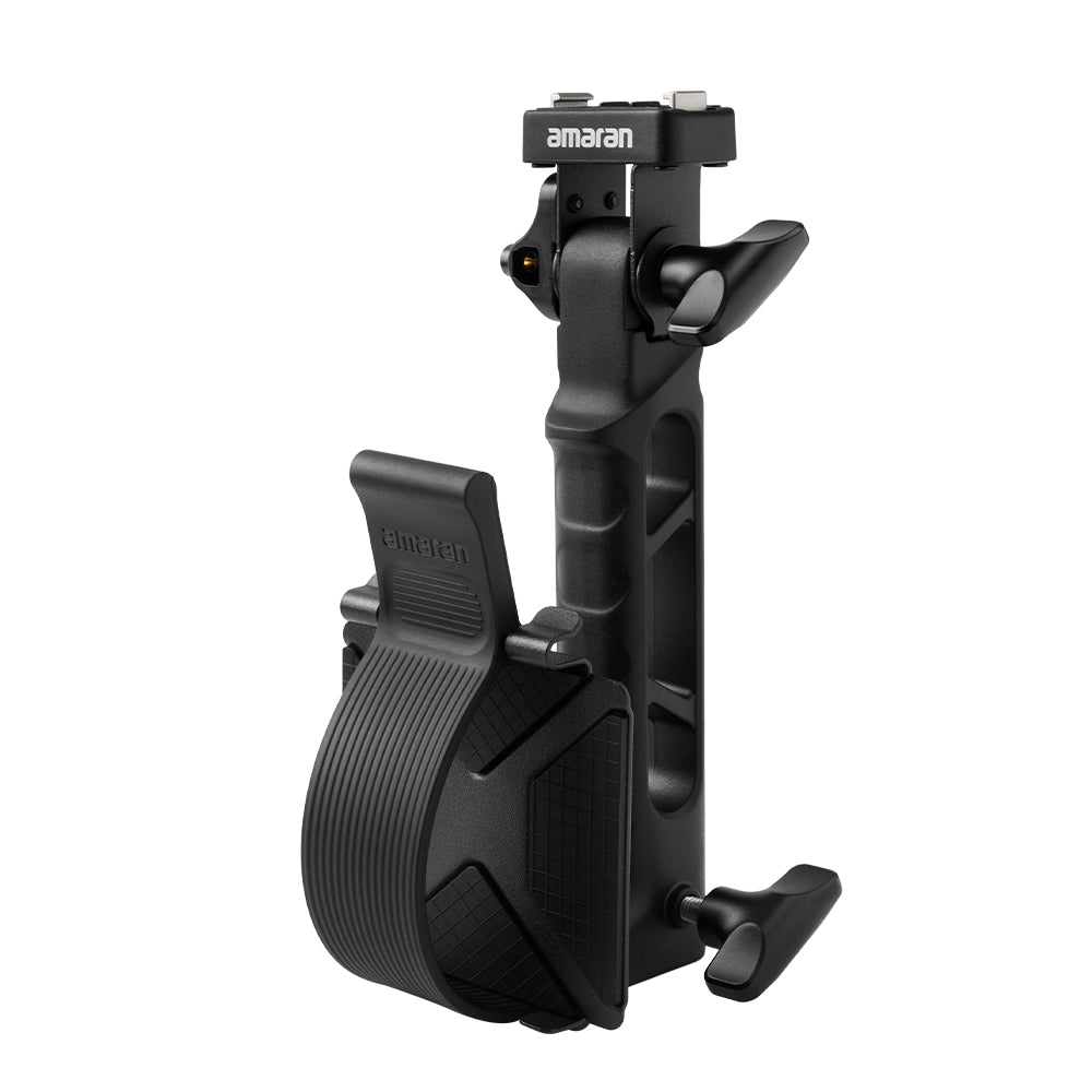 Black lighting accessory with 'amaran' branding on a white background