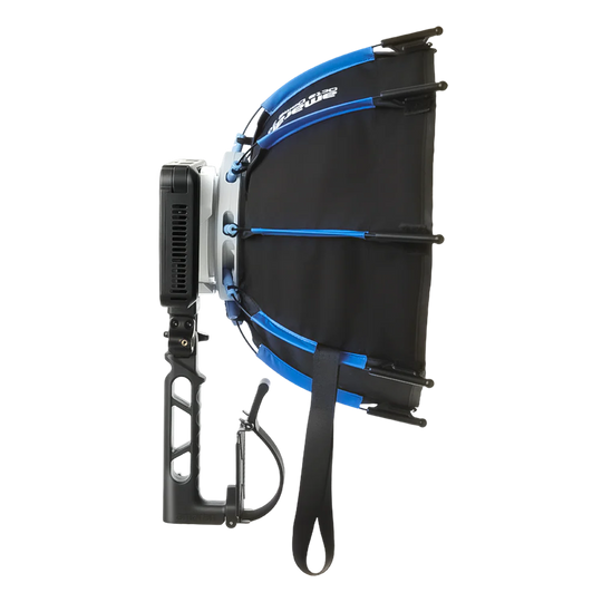 Amaran Ray 60c light with mini softbox on a white background