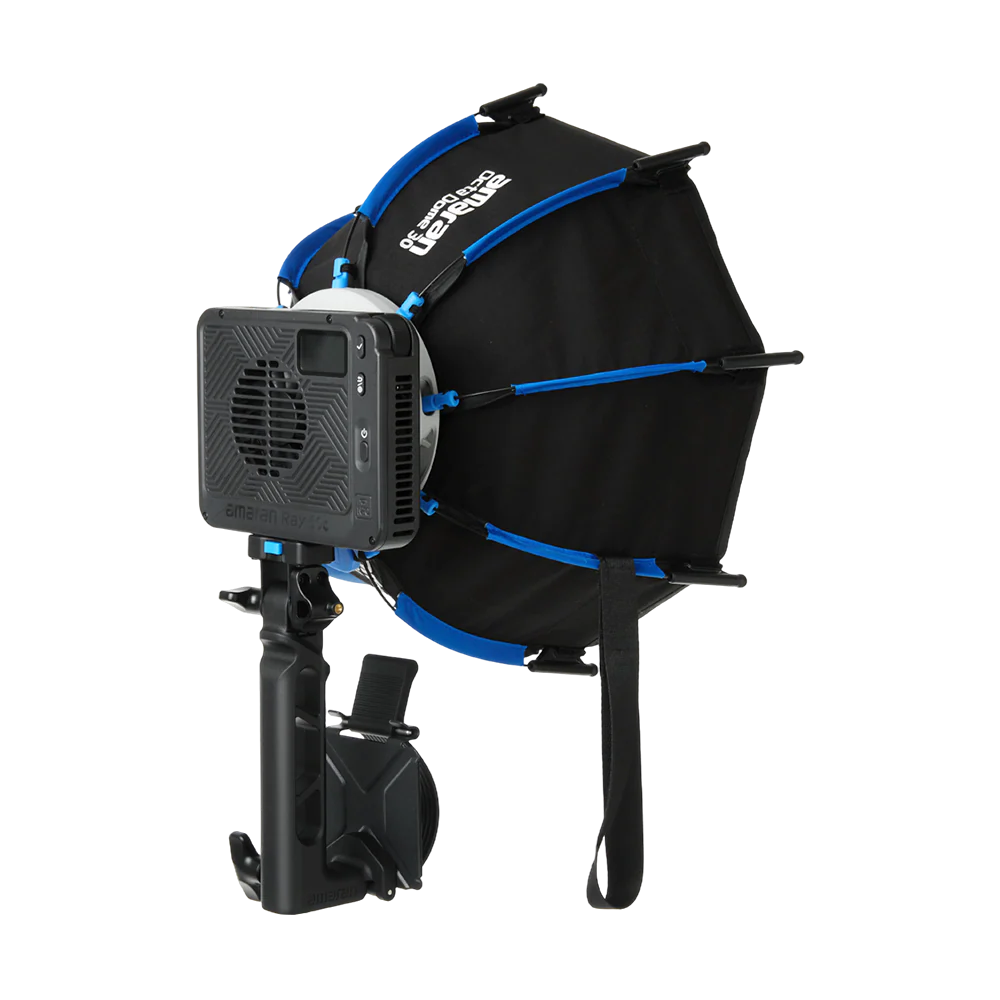 amaran octadome 30 attached to amaran Ray 60c light on a white background