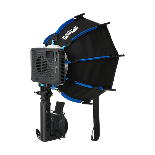 amaran octadome 30 attached to amaran Ray 60c light on a white background