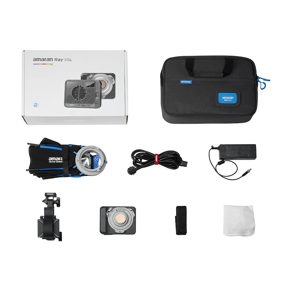 amaran Ray 60c set including a box, case, and various accessories on a white background.