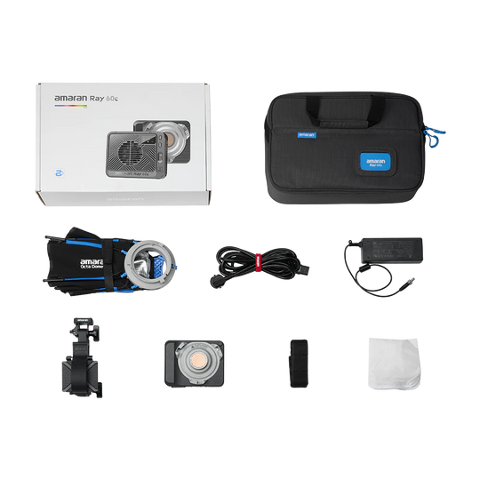 amaran Ray 60c set including a box, case, and various accessories on a white background.