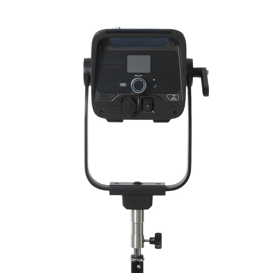 Amaran Ray 660c studio light with stand on a white background