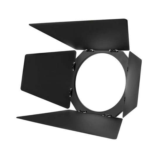 Black studio light modifier on a white background