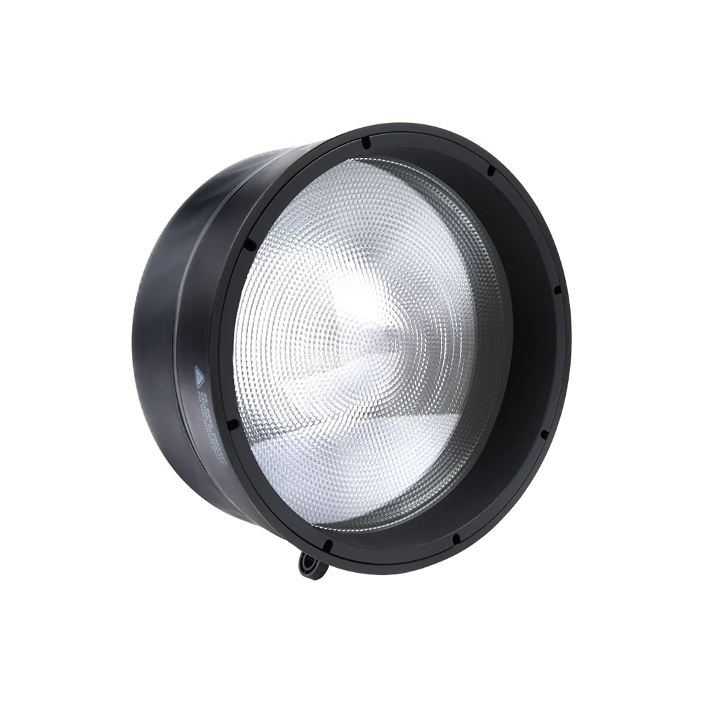Black Amaran Fresnel light fixture on a white background