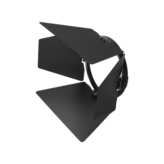 Black studio light with adjustable panels on a white background