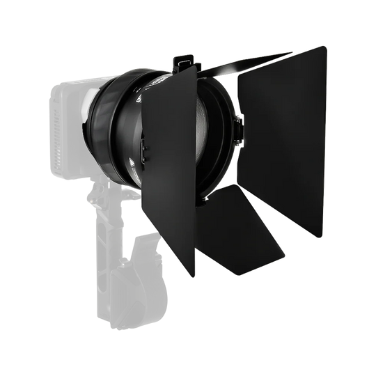 amaran_Mini_Fresnel with adjustable barn doors on a white background