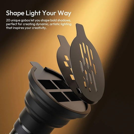 Lighting fixture with adjustable gobo on a warm brown background