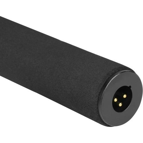 Black cylindrical object with a circular connector on a white background