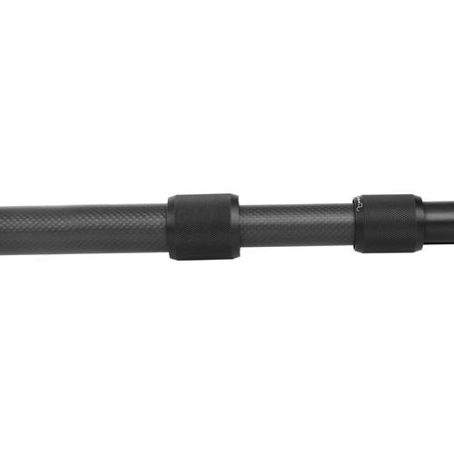 Close-up of a black metal rod with cylindrical components on a white background