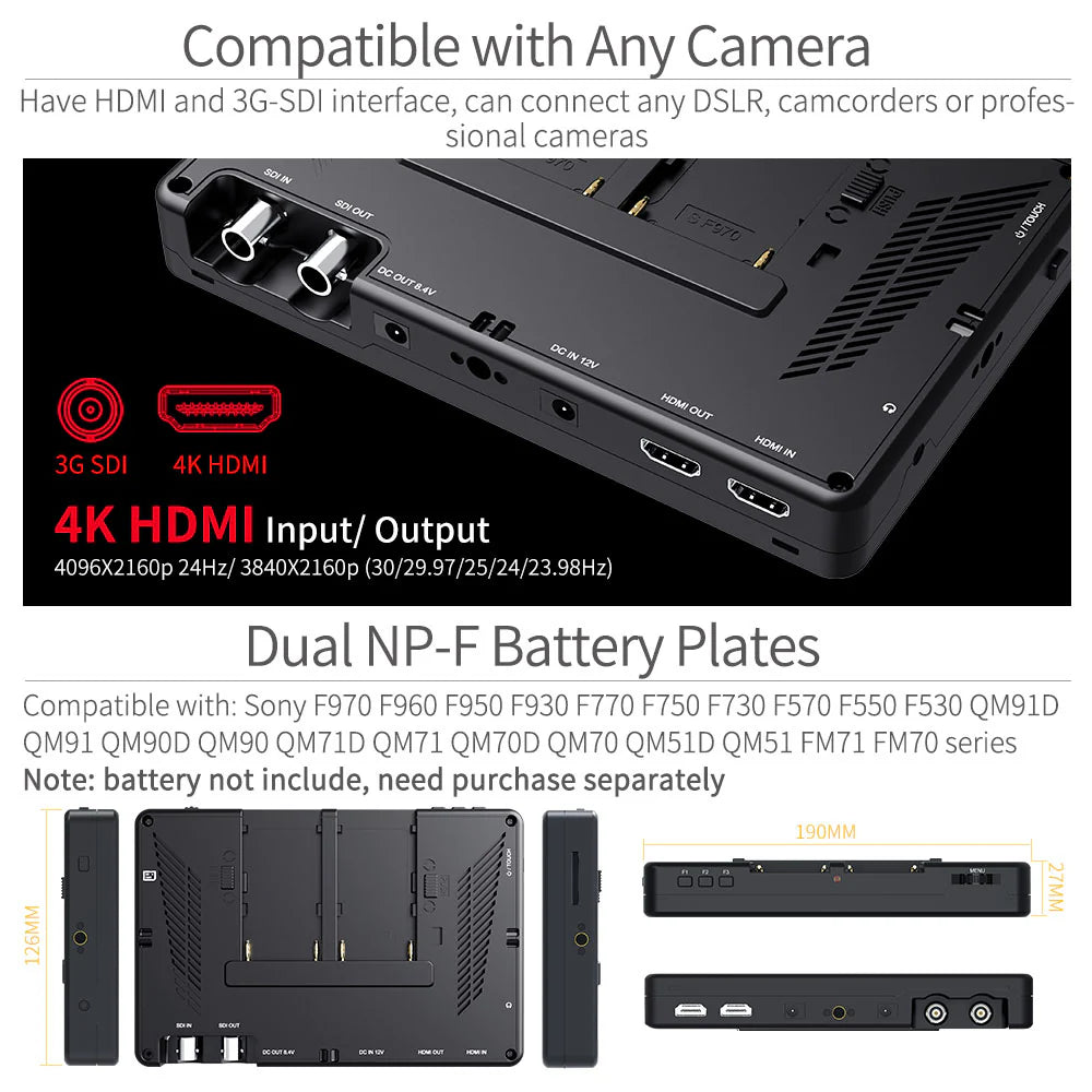 FeelWorld LUT7S 7 英寸 2200 尼特 3D LUT 触摸屏数码单反相机 4K HDMI 和 SDI 现场监视器