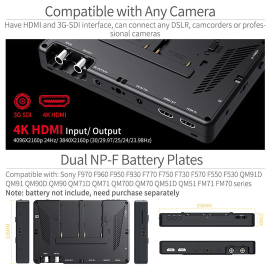FeelWorld LUT7S 7 英寸 2200 尼特 3D LUT 触摸屏数码单反相机 4K HDMI 和 SDI 现场监视器