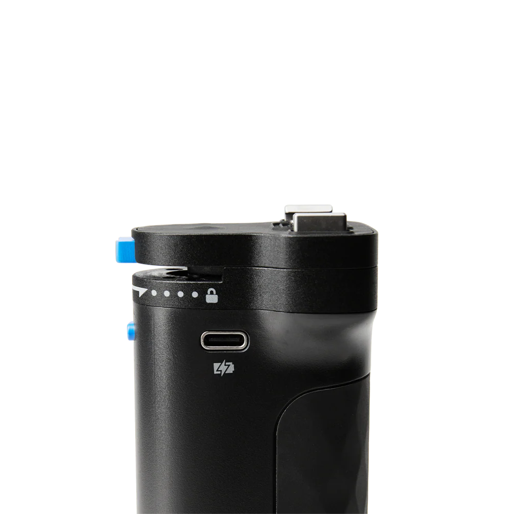 Black amaran peak 75 battery grip with a visible brand logo on a white background