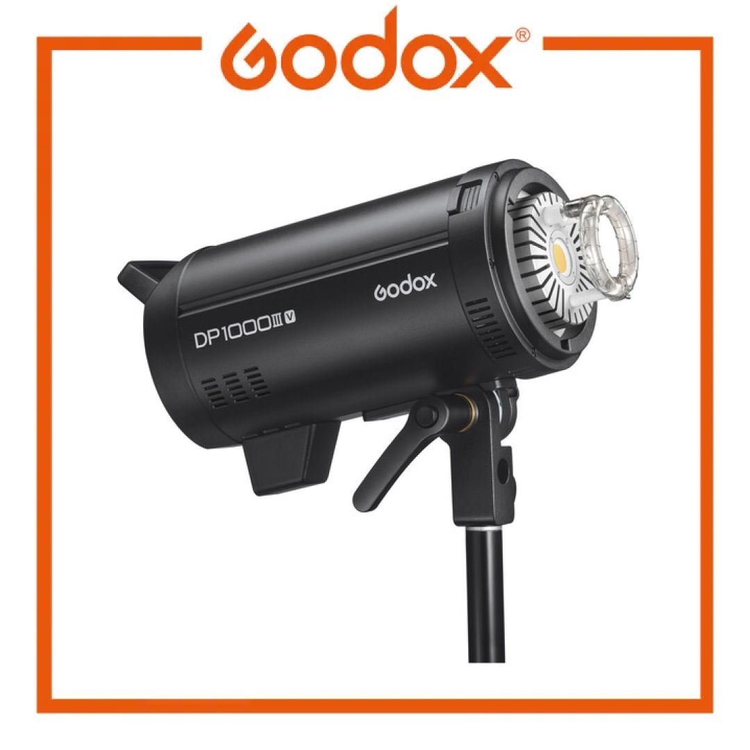 Godox studio light with stand on a white background