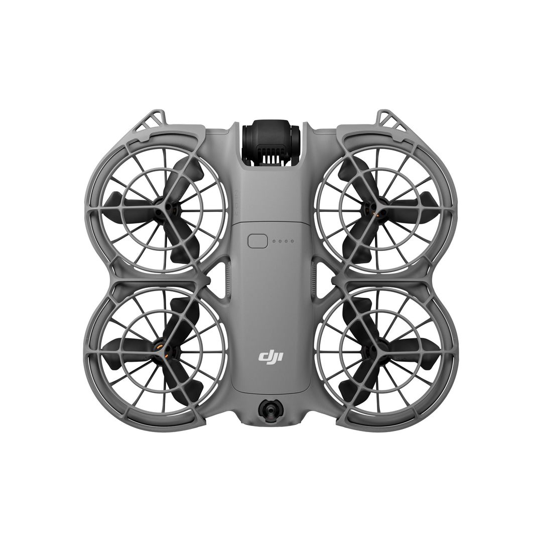 Gray drone with four propellers on a white background