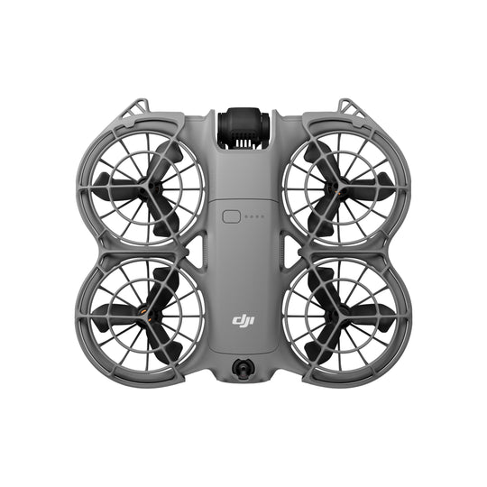 Gray drone with four propellers on a white background