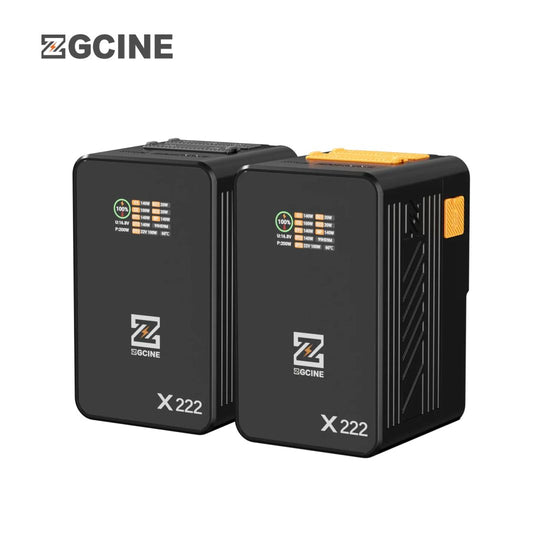 Two black batteries labeled 'X 222' with ZGCINE branding on a white background.