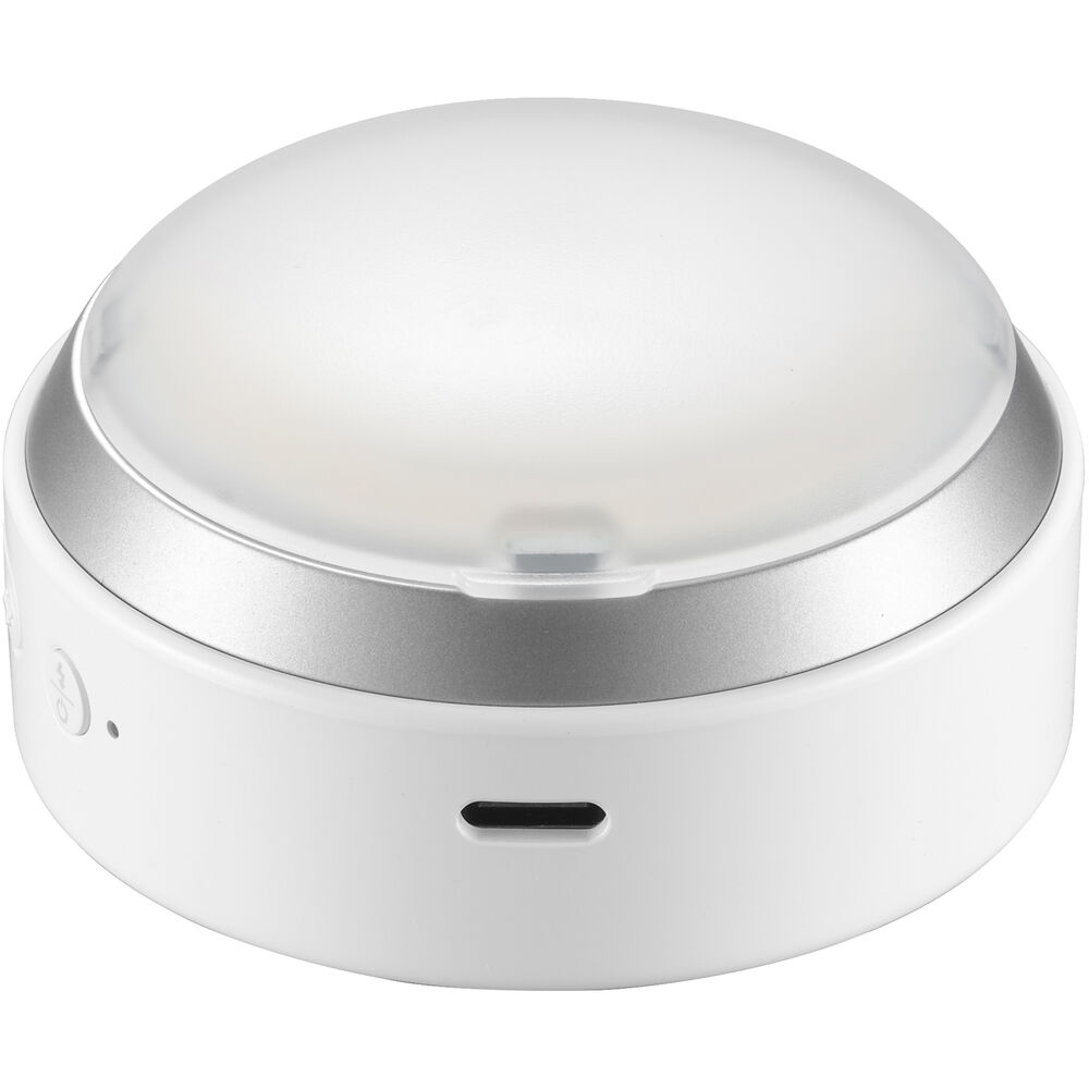 Godox A2 smartphone flash fitted with translucent silicone diffuser dome and USB-C charging port.