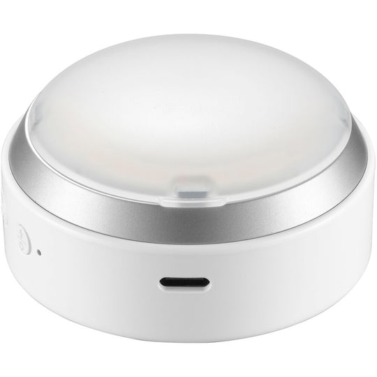 Godox A2 smartphone flash fitted with translucent silicone diffuser dome and USB-C charging port.